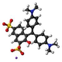 Ball-and-stick model of Green S as a sodium salt