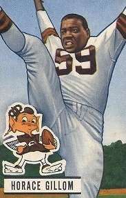 Horace Gillom kicking the ball on a 1951 football card