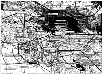 Collision chart indicating the flight paths of each aircraft superimposed over a topographical map of the area.