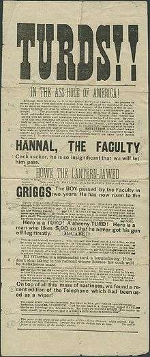 Bogus written and distributed by Indiana University students in 1890. The Pinkerton Agency was hired to find the authors.