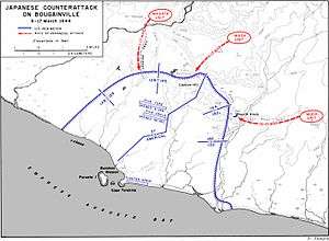 A map of the US perimeter on Bougainville showing the locations described in the article