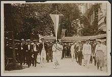 Iris Calderhead and other suffragists in a march.