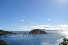 A view of Kashiwajima Island from a nearby observation deck.