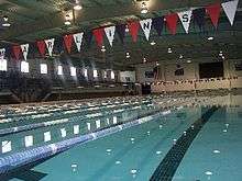 The Olympic-size swimming pool inside Keating Natatorium