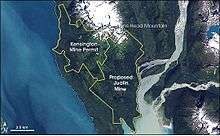 A satellite image of the Kensington Mine Lease, and the proposed Julian Mine.