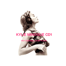 A small image of a woman (Kylie Minogue) wearing a crop top, taken in black-and-white. The song's title and artist name is superimposed on her.