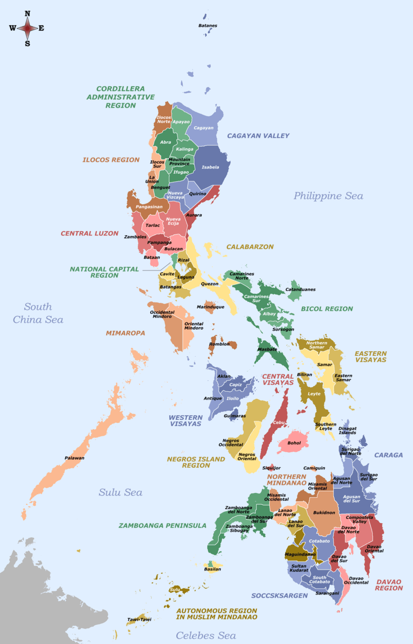 Political map of the Philippines showing its provinces and regions