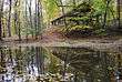 lakeside pavilion at Voorhees State Park in New Jersey in autumn foliage