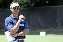 Coach Fedora wearing a visor and sunglasses.