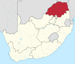 Map showing the location of Limpopo in the northern part of South Africa