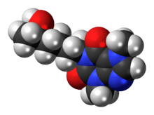 Space-filling model of the lisofylline molecule