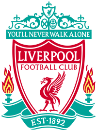 The words "Liverpool Football Club" are in the centre of a pennant, with flames either side. The words "You'll Never Walk Alone" adorn the top of the emblem in a green design, "EST 1892" is at the bottom