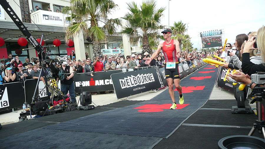 Luke Bell finishing at Ironman Melbourne 2012.jpg