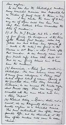 Melville Macnaghten's handwritten memo