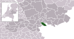 Highlighted position of Rijnwaarden in a municipal map of Gelderland