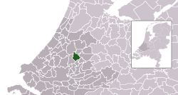 Highlighted position of Waddinxveen in a municipal map of South Holland