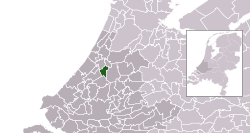 Highlighted position of Zoeterwoude in a municipal map of South Holland