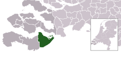 Highlighted position of Hulst in a municipal map of Zeeland