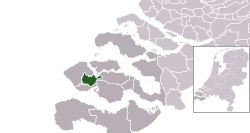 Highlighted position of Middelburg in a municipal map of Zeeland