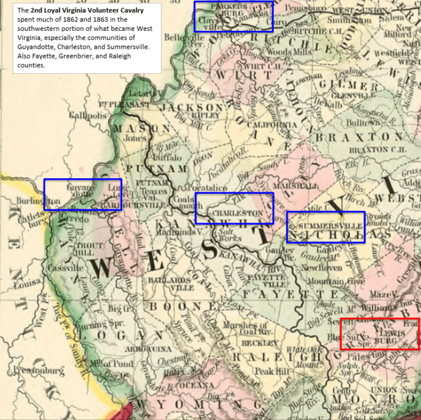 Old map of western Virginia with Union army camps marked