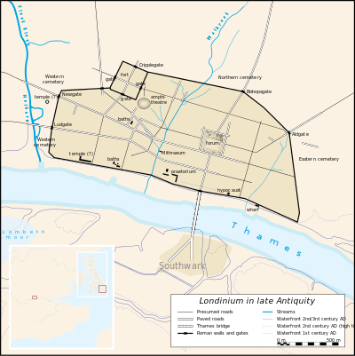 Vector map of Londinium in 400 AD