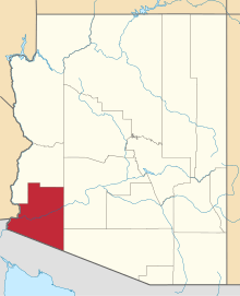 Map of Arizona highlighting Yuma County