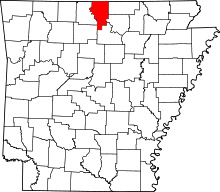 Map of Arkansas highlighting Baxter County