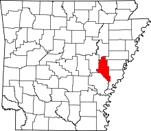 Map of Arkansas highlighting Monroe County