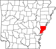 Map of Arkansas highlighting Phillips County