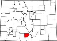 Map of Colorado highlighting Alamosa County