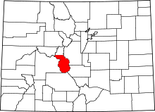 Map of Colorado highlighting Chaffee County