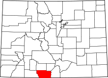 Map of Colorado highlighting Conejos County