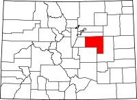 Map of Colorado highlighting Elbert County