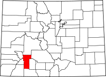 Map of Colorado highlighting Hinsdale County