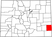 Map of Colorado highlighting Prowers County