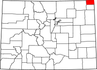 Map of Colorado highlighting Sedgwick County