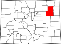 Map of Colorado highlighting Washington County