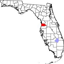 A state map highlighting Hernando County in the middle part of the state. It is medium in size.