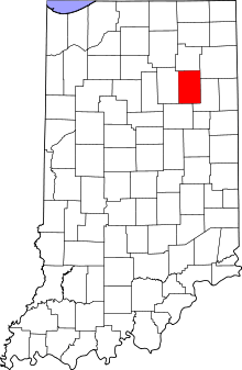 Map of Indiana highlighting Huntington County