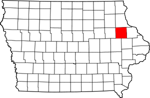 Map of Iowa highlighting Delaware County