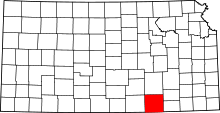 Map of Kansas highlighting Cowley County