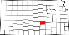 Map of Kansas highlighting Harvey County