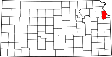 Map of Kansas highlighting Leavenworth County