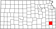 Map of Kansas highlighting Neosho County