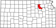 Map of Kansas highlighting Riley County