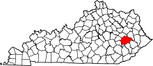 Map of Kentucky highlighting Breathitt County