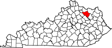 Map of Kentucky highlighting Fleming County