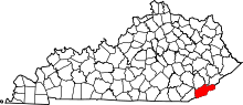 State map highlighting Harlan County