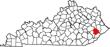 Map of Kentucky highlighting Knott County