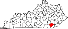 Map of Kentucky highlighting Knox County